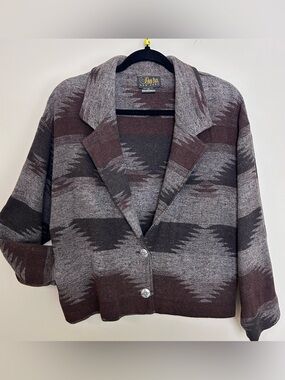Vintage David Paul NY Southwestern Aztec Wool Blend Brown Jacket Coat Small